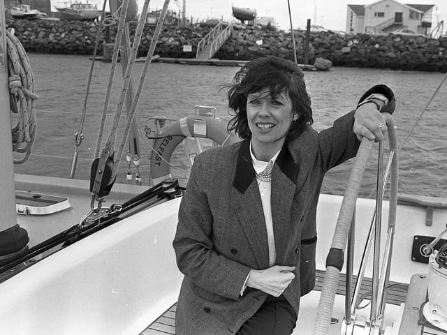 A new sail training vessel for the youth of Northern Ireland got its official welcome to the province at the end of February 1992. Lord Rank, a specially designed Oyster 68 yacht, replaced Master Builder as the Ocean Youth Club Northern Ireland’s training boat. Pictured at the wheel of the Lord Rank at Carrickfergus is UTV’s Jacqui Berkeley. The cost of the vessel was shared by government, councils, private individuals and commerce and the European Regional Development Fund. Picture: News Letter archives