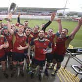 Ballyclare - pictured celebrating Towns' Cup glory in 2018 - have now reached the final across five successive seasons. PIC: John Dickson