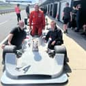 Northern Ireland homebuilder and racing enthusiast,  James Hagan pictured at track winning the 2023 Phillip Island Historic Grand Prix, driving the original 1974 Hesketh 308