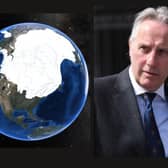 An image from the US National Park Service showing North America at the height of the last ice age; right, Ian Paisley