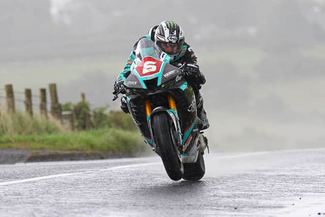 Michael Dunlop was a dominant winner of the headline 'Race of Legends' for the 10th time at Armoy on Saturday on the Hawk Racing Honda. Picture: Rod Neill/Pacemaker