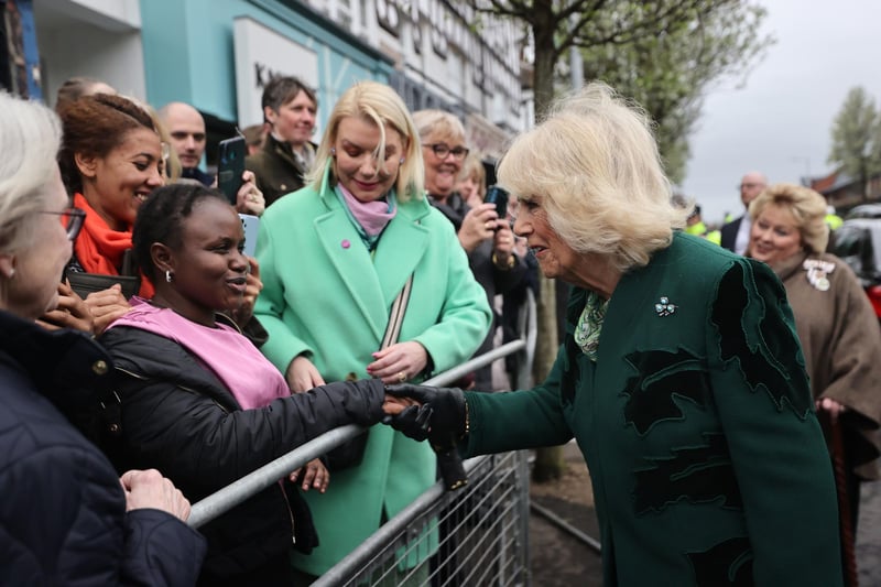 Queen Camilla meets members of the public during a visit to Lisburn Road in Belfast to meet shop owners and staff, and learn about their positive contribution to the community, during her two-day official visit to Northern Ireland.