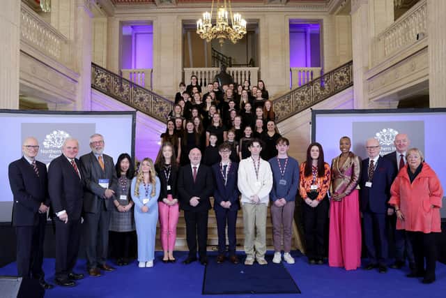 People attending the ceremony to celebrate the 25th anniversary of the Belfast/Good Friday Agreement in the Great Hall at Stormont