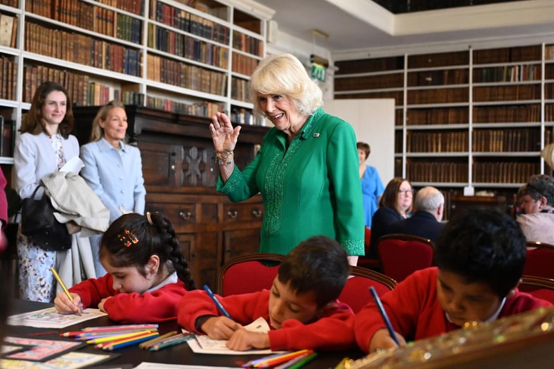 Queen Camilla during a visit to Robinson Library, Armagh