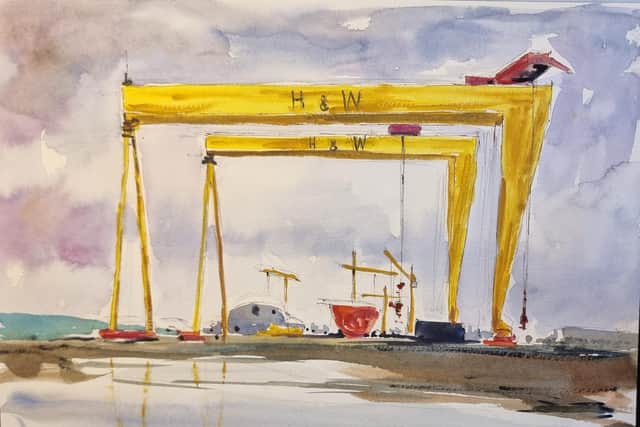 Timmy Mallett's painting of the Harland and Wolff cranes