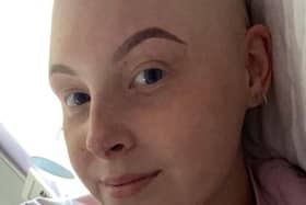 Amy Curran during her treatment for cancer when she was 20. The Downpatrick woman is backing the 'what not to say' campaign by the charity, Teenage Cancer Trust
