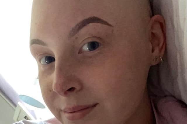 Amy Curran during her treatment for cancer when she was 20. The Downpatrick woman is backing the 'what not to say' campaign by the charity, Teenage Cancer Trust