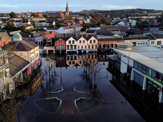 Heavy flooding in Downpatrick, County Down, flooding continues to cause disruption in the town.Bus services across Downpatrick have been suspended and parts of Portadown, County Armagh, remain badly affected.  Photo by Jonathan Porter / Press Eye