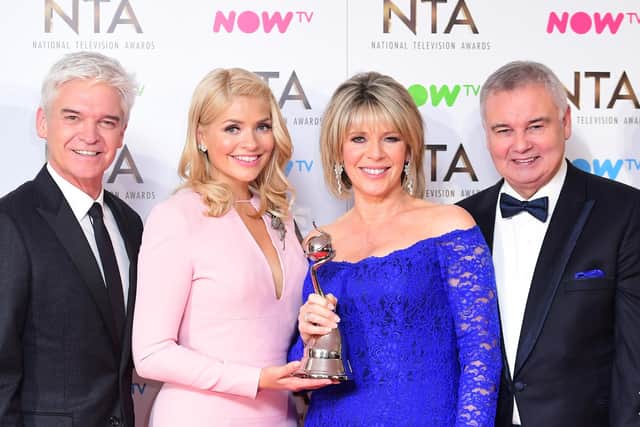 Phillip Schofield, Holly Willoughby, Ruth Langsford and Eamonn Holmes pictured together while still working together on This Morning in 2017.
