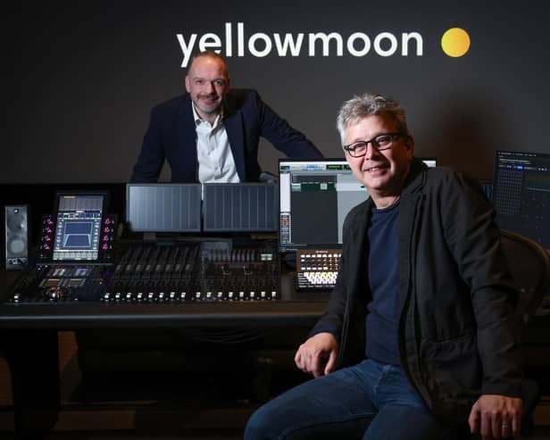 Yellow Moon, Northern Ireland’s leading post-production company, has completed a multi-million-pound investment in its facilities with support from Bank of Ireland to create a world-class offering for TV and film productions filmed both locally and internationally. Pictured are Gareth Wilson, business manager, Bank of Ireland UK and Greg Darby, managing director, Yellow Moon in the Studio