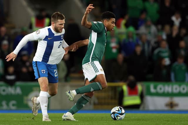 Northern Ireland's Shea Charles (right) on show against Finland in Belfast