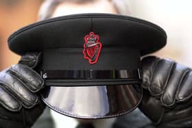 The RUC crest on a sergeant's cap.