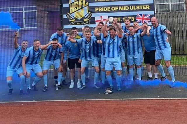 Hill Street celebrate after winning MUFL Division One last season. (Photo by Hill Street FC)