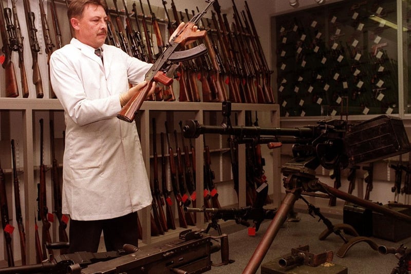 Pacemaker Bfst Ltd 27-5-98 " Decommissioning" Some of the weapons seized by the security forces in Northern Ireland.Pic Paul Faith/Pacemaker