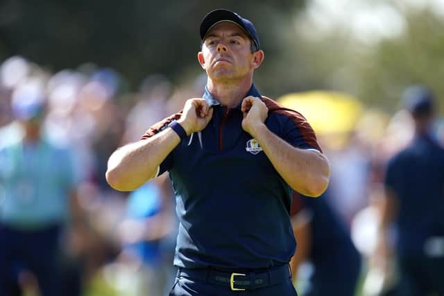 Team Europe's Rory McIlroy during a practice round  at the Marco Simone Golf and Country Club, Rome, Italy, ahead of the 2023 Ryder Cup.