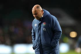 England head coach Eddie Jones looks on during the Autumn International match against South Africa at Twickenham on Saturday. (Photo by David Rogers/Getty Images)