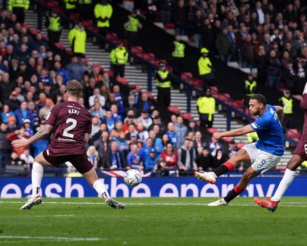 Rangers' Cyriel Dessers (second right) attempts a shot on goal during the Scottish Gas Scottish Cup semi-final match at Hampden Park, Glasgow