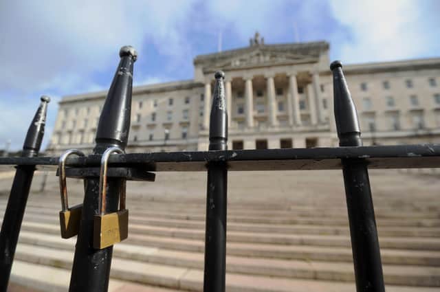 The locked gates at Stormont in Belfast. Photo: Niall Carson/PA Wire
