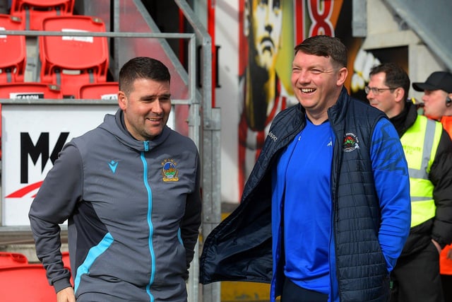 Managers David Healy and Kevin Deery pictured before the Institute game against Linfield. Photo: George Sweeney