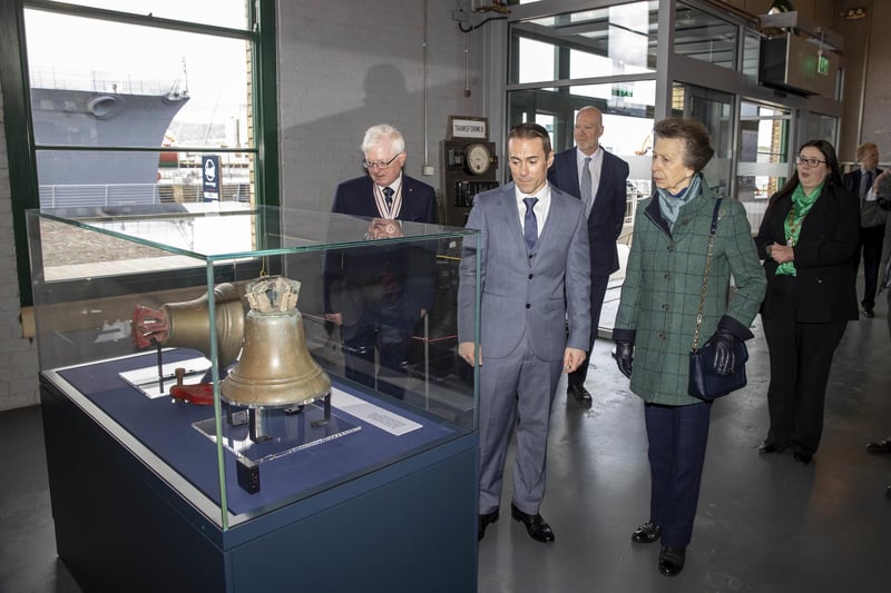 The Princess Royal during the reopening of HMS Caroline and the Pumphouse at Alexandra Dock, in the Titanic Quarter, Belfast, following an extended period of closure due to the covid pandemic. Picture date: Tuesday April 25, 2023. PA Photo. Photo credit should read: Liam McBurney/PA Wire
