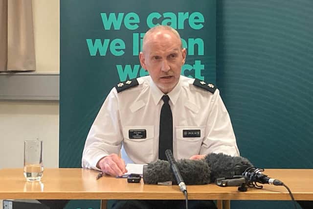 Chief Superintendent David Beck, speaks to the  media at Musgrave Street police station in Belfast, outlining the PSNI's Christmas safety campaign, Operation Season's Greetings, which will see a visibly increase in police presence in the coming weeks.