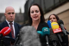 Catherine Kierans from the Public Prosecution Service speaks to the media outside Newry Crown Court today. Photo: Liam McBurney/PA