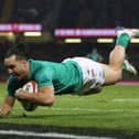James Lowe scores Ireland's third try during the Guinness Six Nations win over Wales