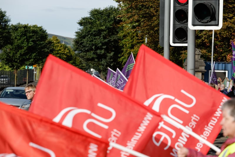 Health workers at the Mater Hospital, Belfast, have went out on strike today as part of the ongoing pay dispute. Photo by Press Eye