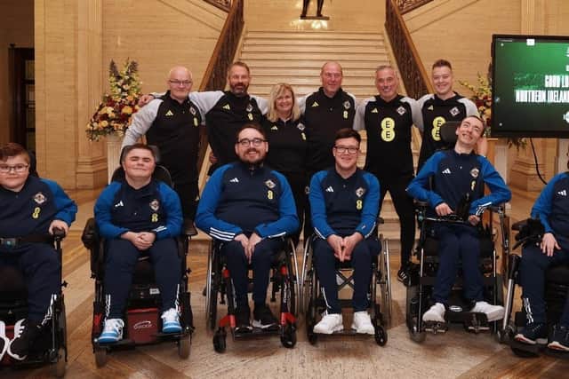 The Northern Ireland Powerchair team and support staff at the official send-off in Parliament Buildings