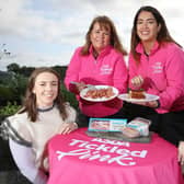 Downpatrick based Finnebrogue has worked with Asda to secure a new listing for its gluten-free Naked Pork Sausages, as well as supplying three new lines of Asda branded bacon rashers, which will be stocked at selected stores across the UK. Pictured are Barbara Mullan, Finnebrogue product developer, Linda Owens, Asda Downpatrick community champion, Ciara Smith, Asda store manager, and Tegan Bodles, Finnebrogue category and insight manager