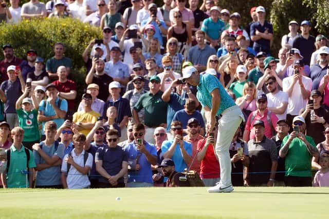 Rory McIlroy putts on the fifth during day three of the 2023 Horizon Irish Open at The K Club, County Kildare. (Photo by Brian Lawless/PA Wire)
