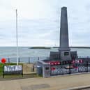 Donaghadee war memorial, minus a Union flag on display