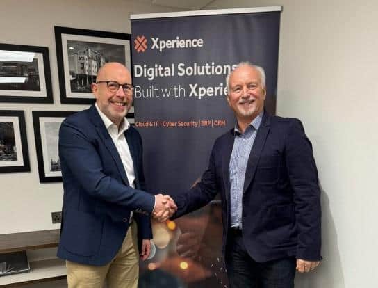 Northern Ireland digital solutions specialist Xperience Group has acquired UK business GCC Group Limited (GCC) for an undisclosed sum. Pictured are Iain O’Kane, CEO, Xperience and Chris Harthman, CEO at GCC