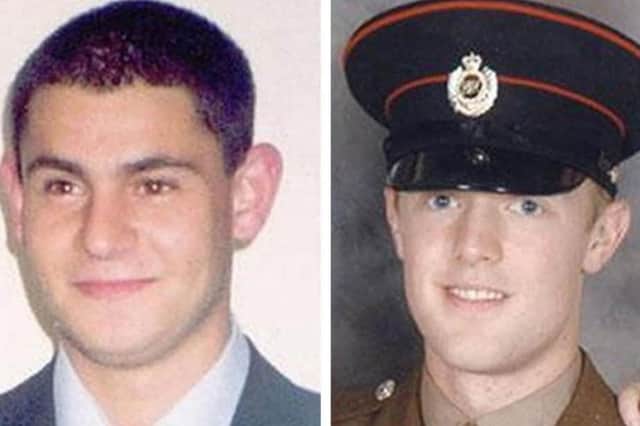 Patrick Azimkar and Mark Quinsey who were shot outside Massereene Barracks in Antrim in 2009