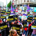 Image from Amnesty International of a rally at Belfast City Hall, welcoming refugees (asylum seekers are people who are applying for refugee status)