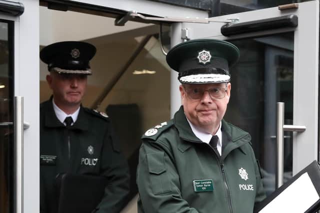Chief Constable Simon Byrne emerges from a meeting with the Policing Board. Photo by Declan Roughan / Press Eye.