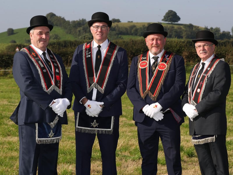 (L-R) Dervaghroy Sons of David RBP 405 Omagh Royal Black District No4 members David Anderson, Marshall Fenton, Stephen Jones (RBP 744, Portadown) and Charles Chittick at the 'Last Saturday' parade in Beragh