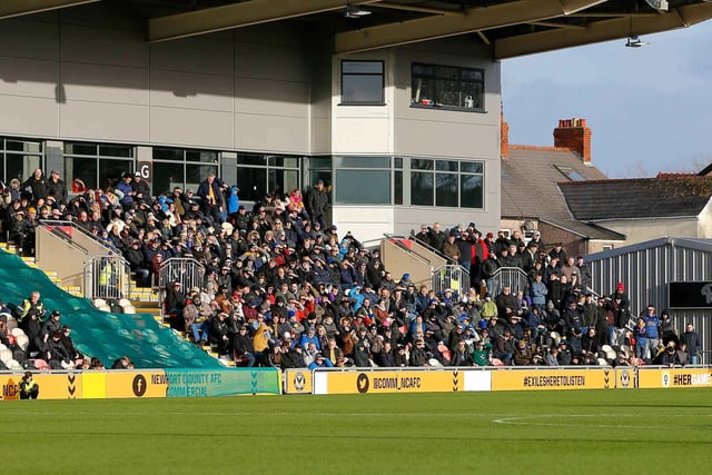 Mansfield Town fans in the stands ahead of the 1-1 draw at Newport County.