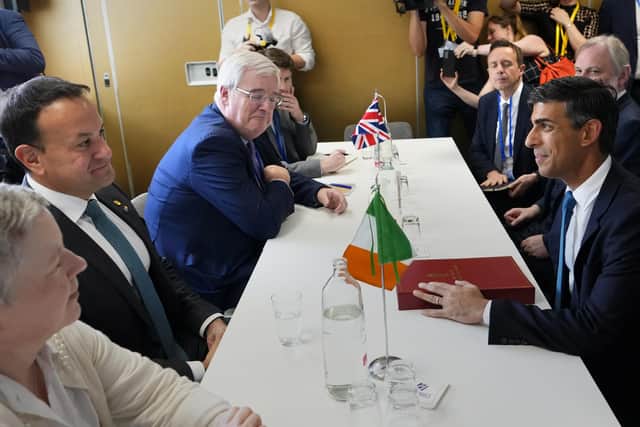 Prime Minister Rishi Sunak holding a bilateral meeting with Taoiseach Leo Varadkar during the European Political Community summit in Granada, Spain.