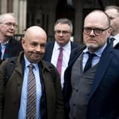 Journalists Barry McCaffrey (left) and Trevor Birney (right) outside the Royal Courts of Justice in London ahead of a specialist tribunal over claims UK authorities used unlawful covert surveillance