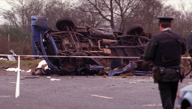 PACEMAKER BELFAST 1992 Remains of the van in which eight workmen were killed in an IRA explosion and six wounded