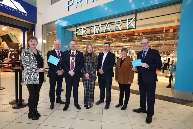 Primark’s Northern Ireland area manager Jacqui Byers, Rushmere centre manager Martin Walsh, Lord Mayor of Armagh City, Banbridge & Craigavon Borough Council Cllr Paul Greenfield, Primark Craigavon store manager Cherie McCord, head of sales ROI & NI Damien O’Neill, Primark’s head of people & culture, Retail UK Janice Boyle and Roger Wilson, chief executive of Armagh City, Banbridge & Craigavon Borough Council