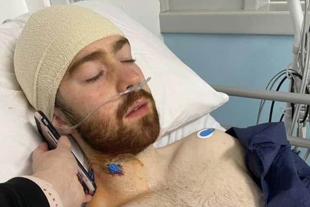 Ross Larkin after surgery to remove a brain tumour
