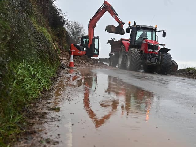 Clean up underway as the Glenarm is currently closed due to a landslide in the area. Diversions are currently in place via the Dickeystown Road and officers are in the area directing traffic.