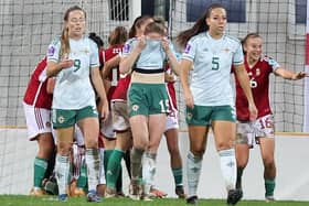 Northern Ireland players react to Hungary's stoppage-time winner in the UEFA Women's Nations League away test. (Photo by Jonathan Porter/PressEye)