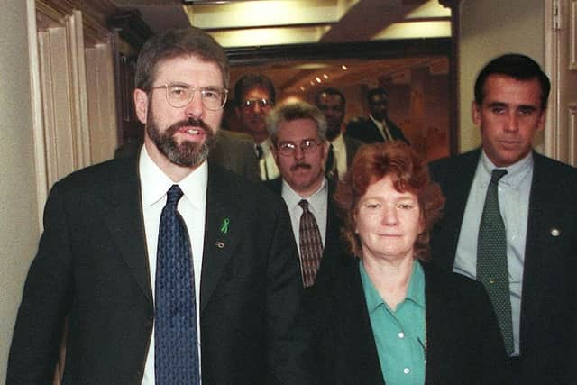 Sinn Fein's then President Gerry Adams and Rita O'Hare, Sinn Fein's representative in the United States.