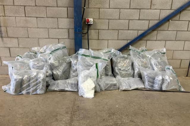 Photo issued by Police Service of Northern Ireland of the drugs worth £1.9 million that were seized in Co Londonderry. Two men have been arrested following a police search in the Castledawson area on Thursday