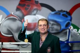 Belfast's Neil Sinclair in 2014 at Monkstown Boxing Club sporting his Commonwealth Games blazer and gold medal won with Team NI in 1994. (Photo by William Cherry/PressEye Ltd)