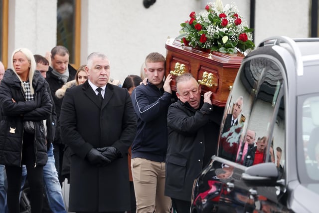 Funeral of Sean Fox at Christ the Redeemer Church in the lag more area of west Belfast.