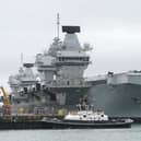 The Royal Navy aircraft carriers HMS Queen Elizabeth (right) and HMS Prince of Wales (left) alongside each other at Portsmouth in 2024. HMS Queen Elizabeth is to dock in Belfast Habour on Wednesday 7 October.